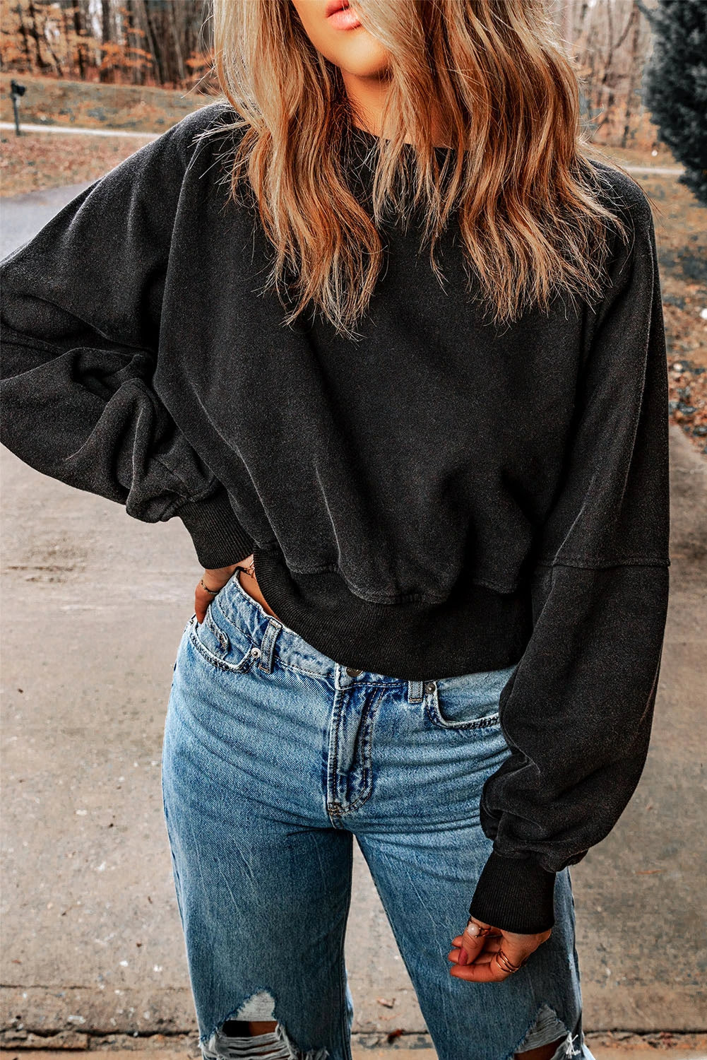 Sudadera negra informal de una tira con escote en V y espalda abierta
