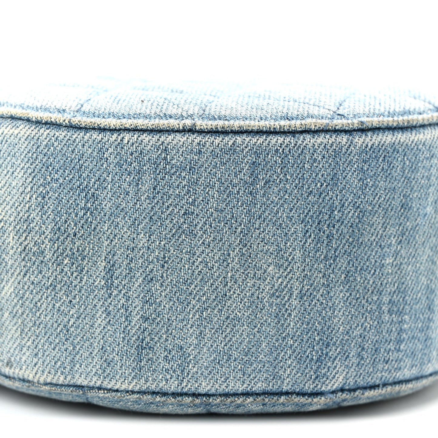 Denim Quilted Round Pearl Crush Clutch With Chain Blue