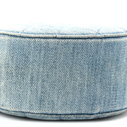 Denim Quilted Round Pearl Crush Clutch With Chain Blue