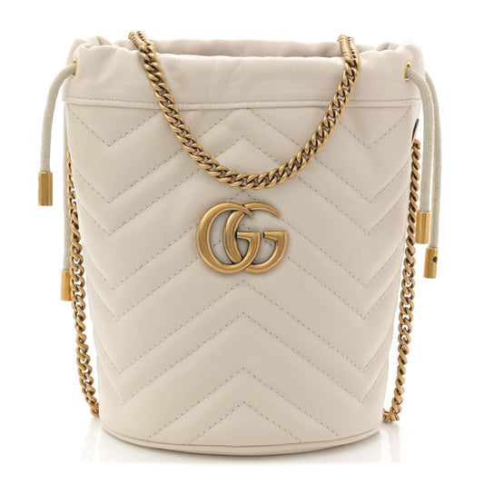 Calfskin Matelasse Mini GG Marmont 2.0 Bucket Bag White