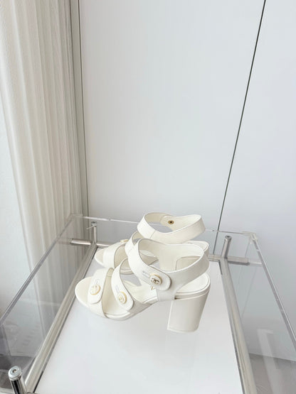 Chanel 26 Turnlock 80 White Sandal Heels in Lambskin 597406