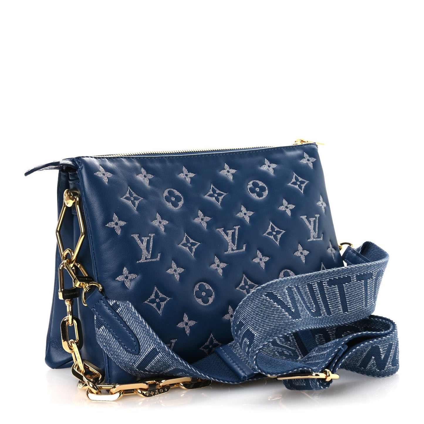 Lambskin Embossed Monogram Coussin PM Denim Blue