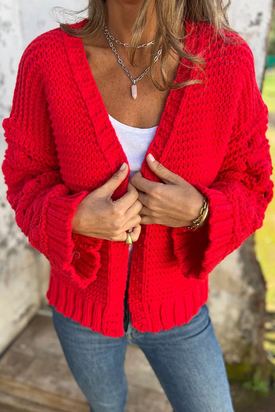 Cárdigan de manga larga con cuello en V y color liso de punto a la moda