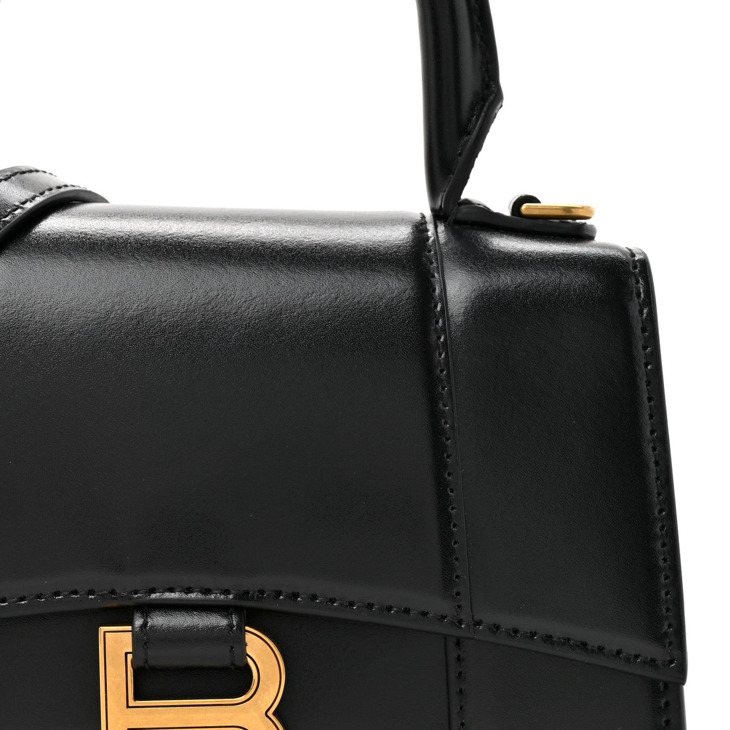 Shiny Box Calfskin Hourglass Top Handle Bag XS Black