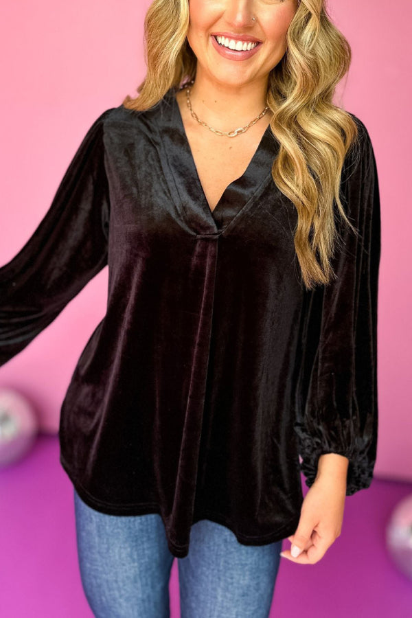 Camisa de manga larga con cuello en V y terciopelo dorado para mujer