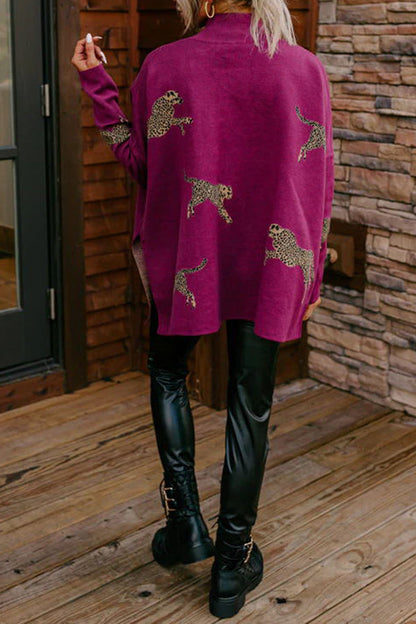 SUDADERA RELAJADA CON ABERTURA DE LEOPARDO, ACOGEDORA Y AMABLE