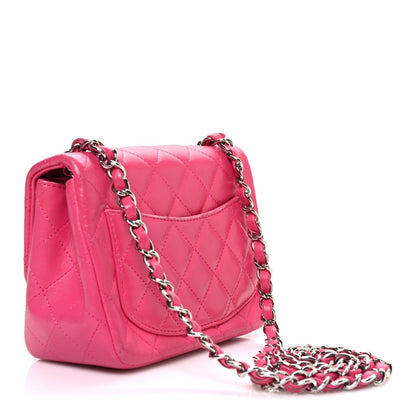Lambskin Quilted Mini Square Flap Dark Pink