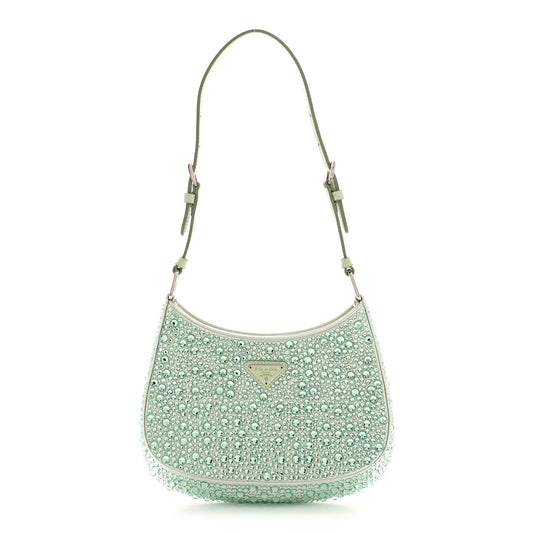 Satin Crystal Cleo Adjustable Strap Shoulder Bag Acqua