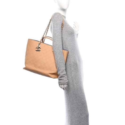 Calfskin Stitched Medium Shopping Tote Beige