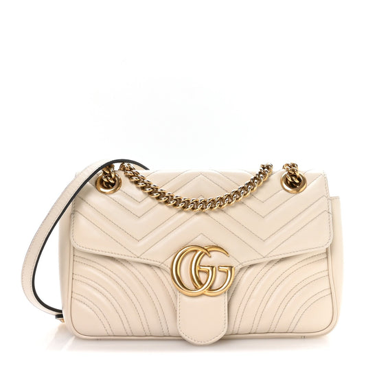 Calfskin Matelasse Small GG Marmont Shoulder Bag White