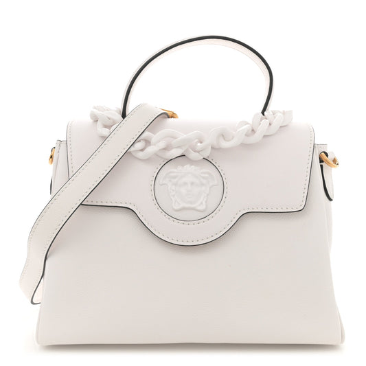 Calfskin Medium La Medusa Top Handle Handbag Optical White