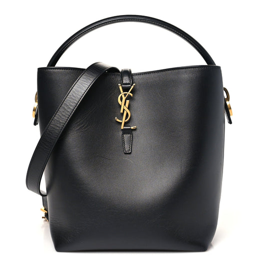 Smooth Shiny Calfskin Monogram Le 37 Bucket Bag Black