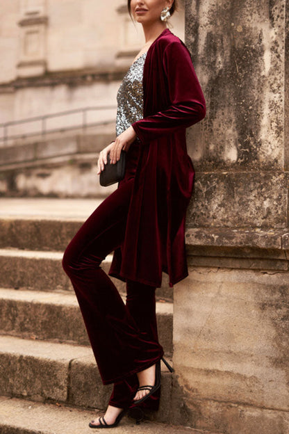 KIMONO MIDI DE LUJO DE TERCIOPELO CON MANGA LARGA Y FRENTE ABIERTO PARA MUJER