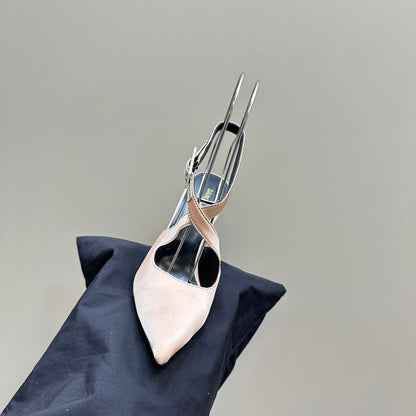 SL CROSS-STRAP SLINGBACK PINK NUDE SATIN