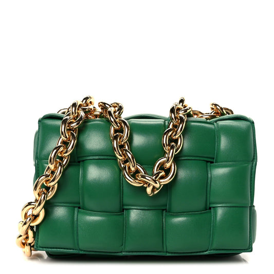 Lambskin Maxi Intreccio Padded Chain Cassette Crossbody Bag Racing Green