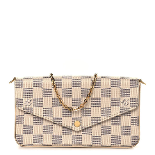 Damier Azur Pochette Felicie Chain Wallet Rose Ballerine