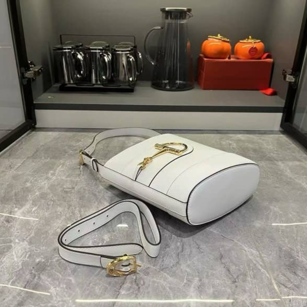 GUCCI 73 SMALL BUCKET BAG ROSSO ANCORA WHITE SMOOTH 20CM 833665 AAEC2 9540