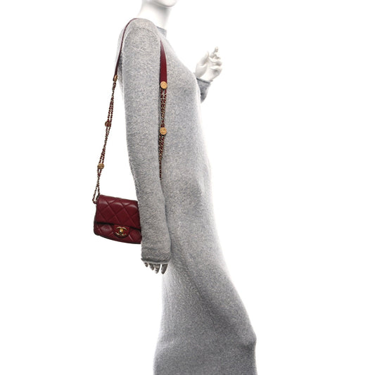 Caviar Quilted Mini Twist Your Buttons Flap Burgundy