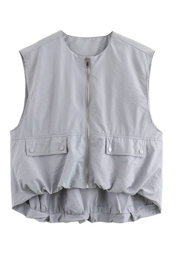 Chaleco informal holgado sin mangas con bolsillos a la moda
