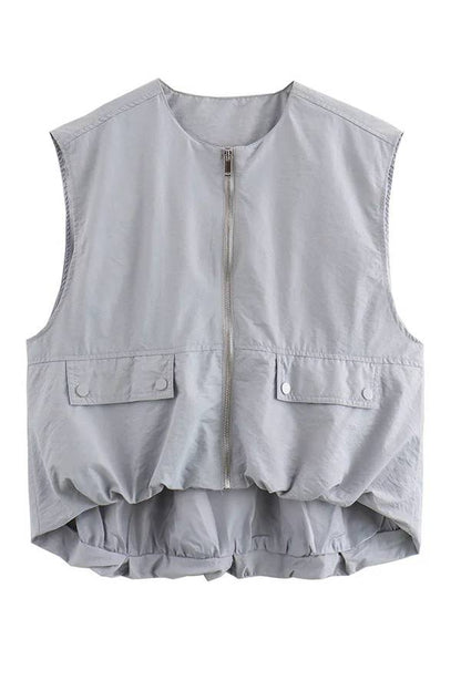 Chaleco informal holgado sin mangas con bolsillos a la moda