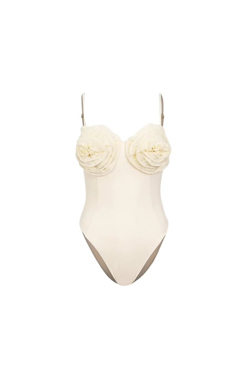 Floral Appliqué Solid One-Piece Swimsuit