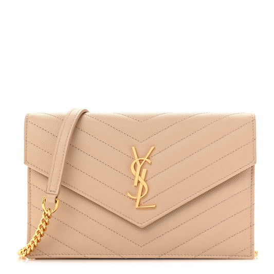 Grain De Poudre Matelasse Chevron Monogram Envelope Chain Wallet Nude Powder