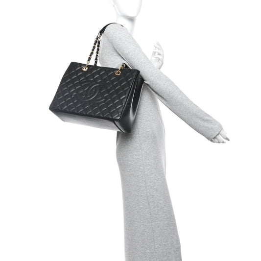 Caviar Quilted Grand Shopping Tote GST Black