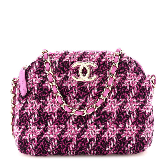 Tweed Quilted Mini Clutch With Chain Purple