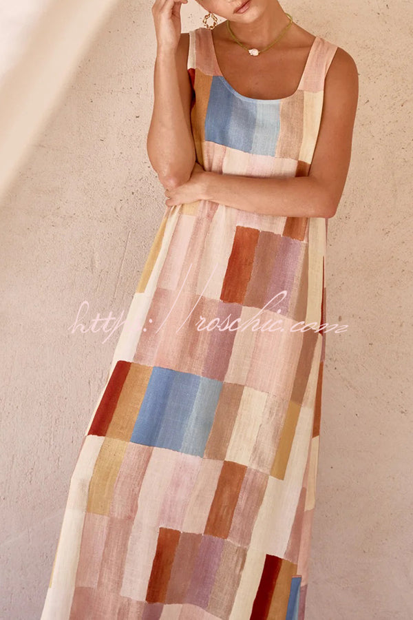 Geometric Print Wide Strap Slit Casual Resort Maxi Dress