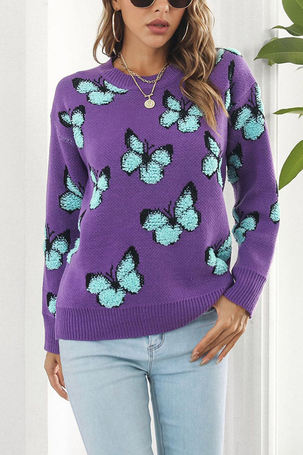 Suéter suelto de manga larga de otoño e invierno para mujer con mariposa tridimensional