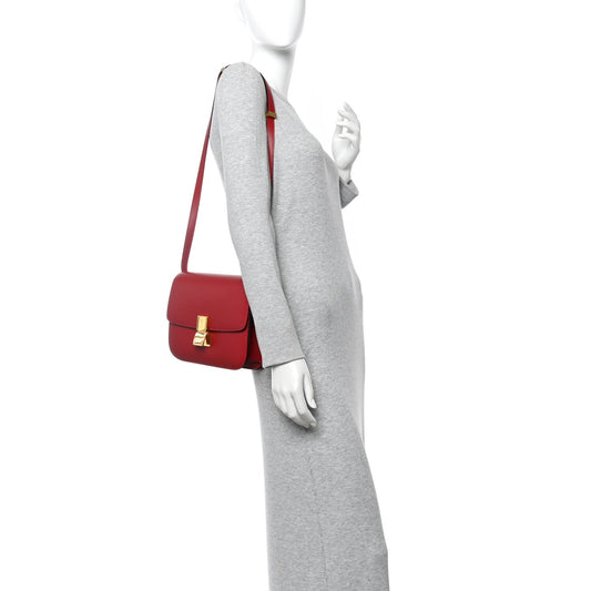 Box Calfskin Medium Classic Box Flap Bag Red