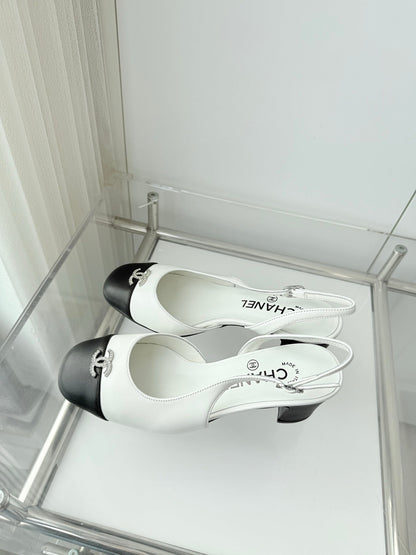 Chanel 26 High Heels White Black 50 in Lambskin 597330