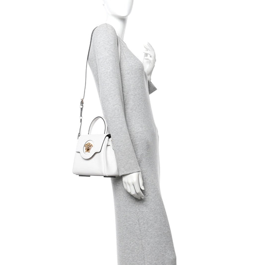 Grained Calfskin Small La Medusa Top Handle Bag Optical White