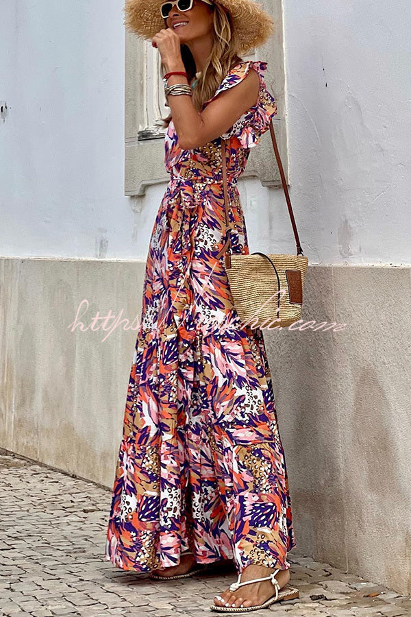 Pursue Your Passion Floral Ruffle Sleeve Maxi Dress