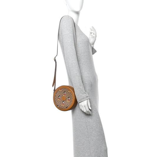 X DISNEY Mini Vintage GG Supreme Monogram Mickey Mouse Round Shoulder Bag Beige Vintage Sun Oil