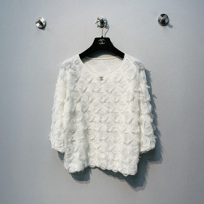 CC SS26 Feather-Trimmed Chiffon Top White Chiffon 350962