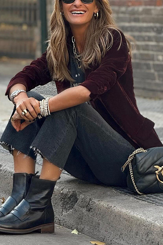Cárdigan de traje casual de color sólido de terciopelo dorado
