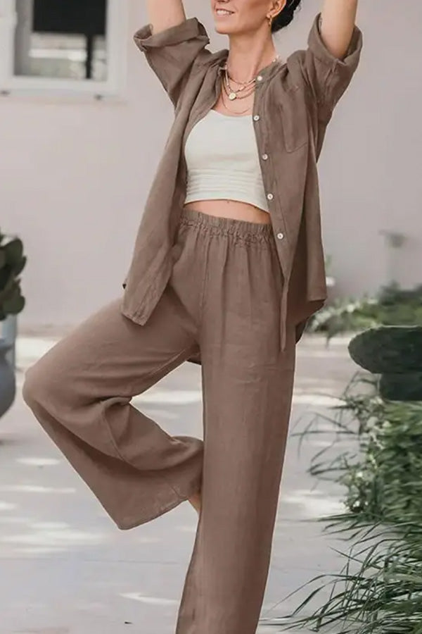 Conjunto de camisa y pantalón de color liso holgado informal
