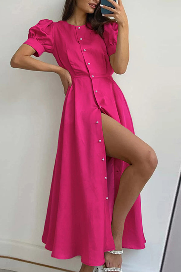 Elegante vestido de viajero diario con cintura alta y abertura hasta la mitad de la longitud 