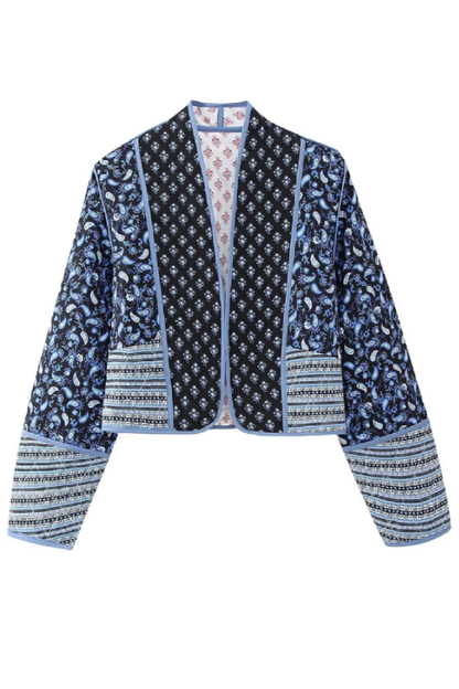 Chaqueta tipo cárdigan acolchada reversible estampada con chaqueta pequeña de algodón a juego 