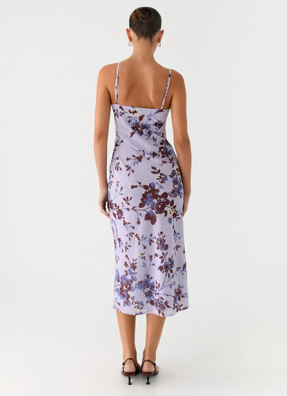 Bluma Lace Trim Midi Dress - Antique Lilac Floral