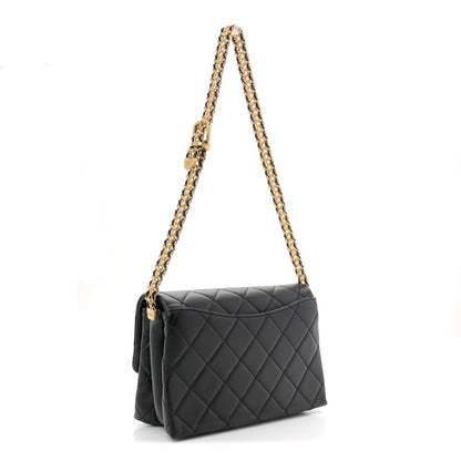 Calfskin Quilted Belt Chain Flap Black
