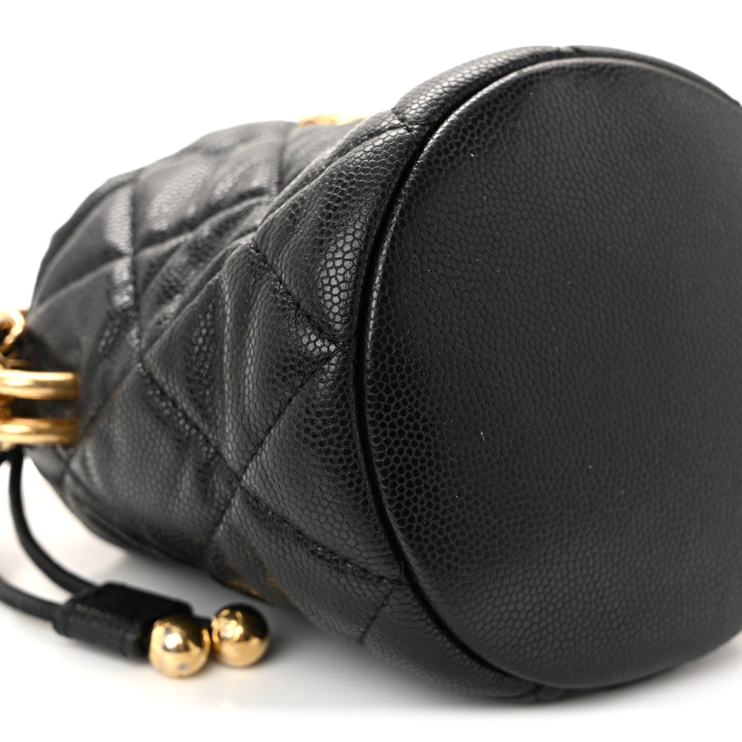 Caviar Quilted Coco First Bucket Clutch With Chain Black