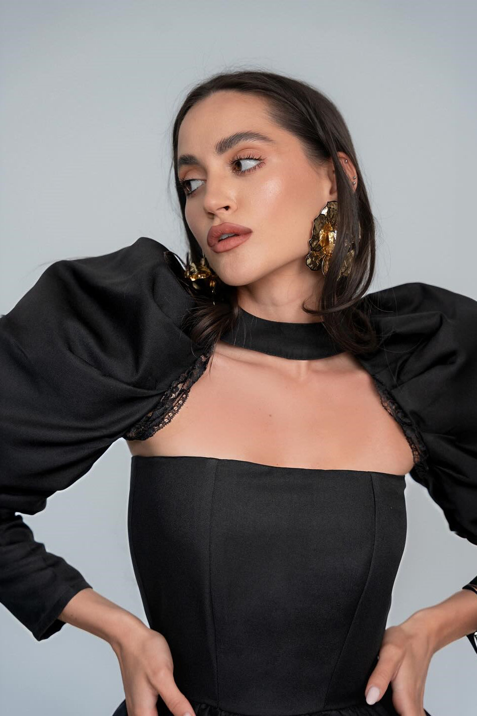 Conjunto de minivestido Bertha con mangas abullonadas 