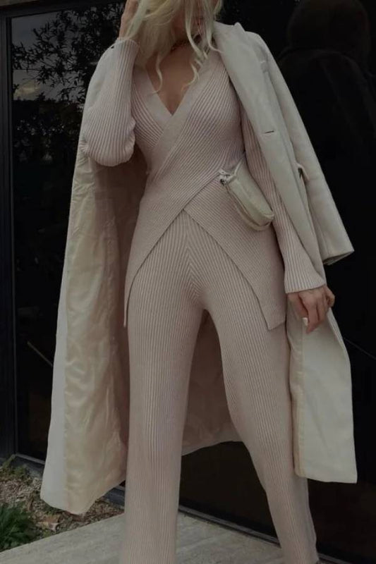Suéter casual para mujer, pantalones anchos, traje de dos piezas