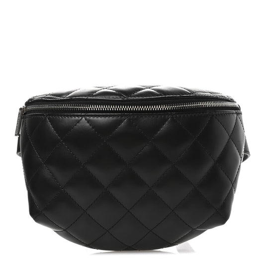 Calfskin Quilted Waist Belt Bag Black