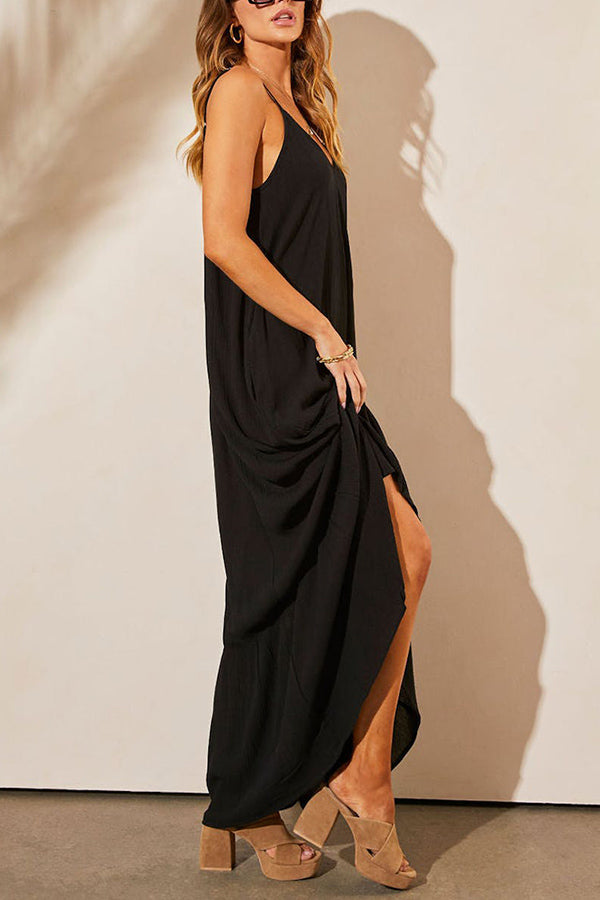 Vestido largo liso con bolsillos KIMONIE 