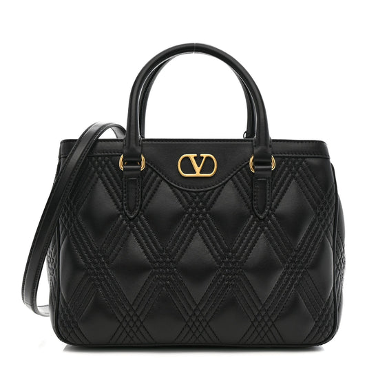 Calfskin Quilted Vlogo Small Top Handle Shoulder Bag Black
