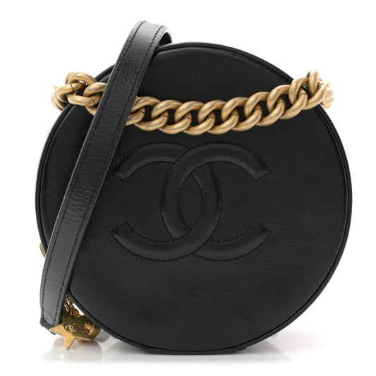 Glazed Calfskin Round As Earth Evening Bag Black