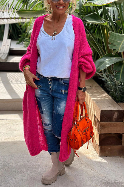 Cárdigan midi extragrande con bolsillo estampado en la espalda Calling for Love 
